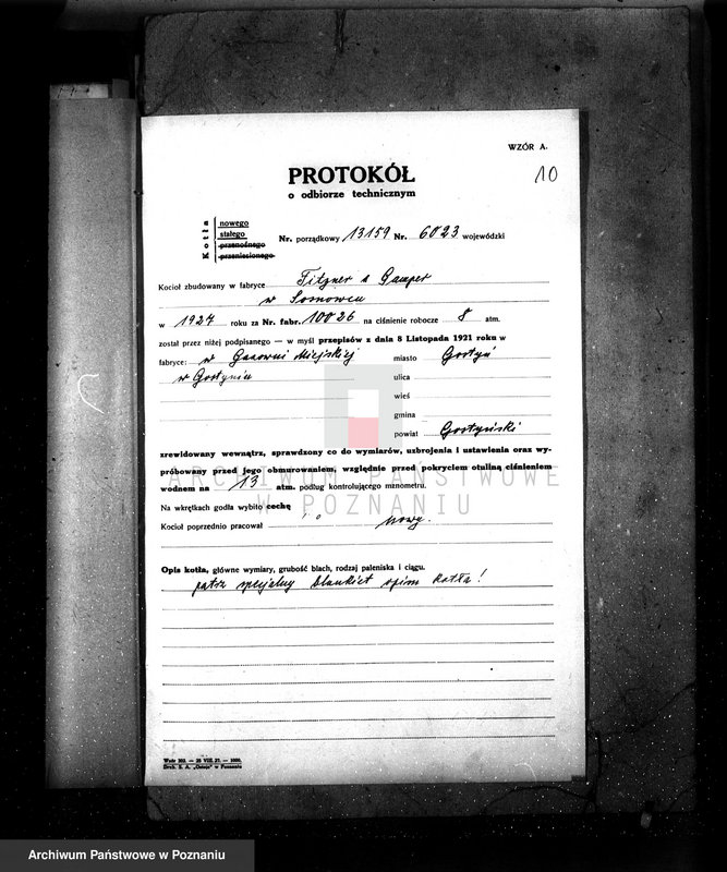 Obraz 16 z jednostki "Warsztat W. Mańkowskiego w Gostyniu kocioł wulkanizacyjny nr woj. kotła 6408"