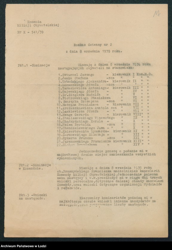 Obraz 19 z jednostki "[Akta I-go Komisariatu Milicji Obywatelskiej - zarządzenia i rozkazy Komendy Milicji Obywatelskiej i władz niemieckich]"