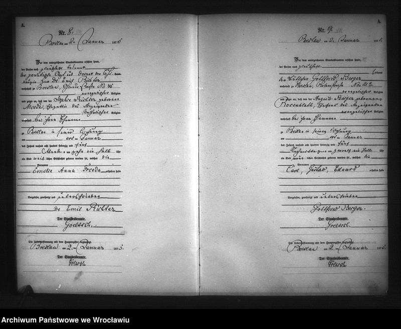 Obraz 7 z jednostki "Geburts-Neben-Register Breslau I 1875 Band 1"