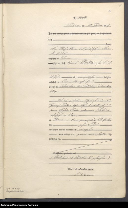 Obraz 19 z jednostki "Księga miejscowa zgonów tom IV [Rejestr główny zgonów]"