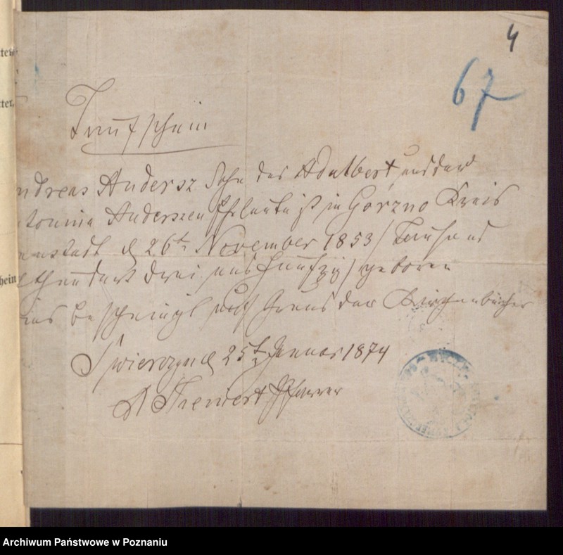 Obraz 6 z jednostki "Die von den Verlobten beigebrachten Urkunden zur Eheschliessung pro 1897"