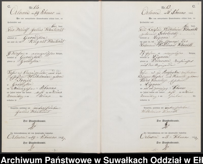 image.from.unit.number "Sterbe-Neben-Register des Preussischen Standes-Amtes Orlowen Kreis Loetzen für das Jahr 1884"