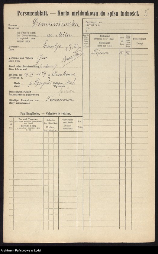 Obraz 7 z jednostki "[Spis ludności Łodzi] Doman - Domowicz"