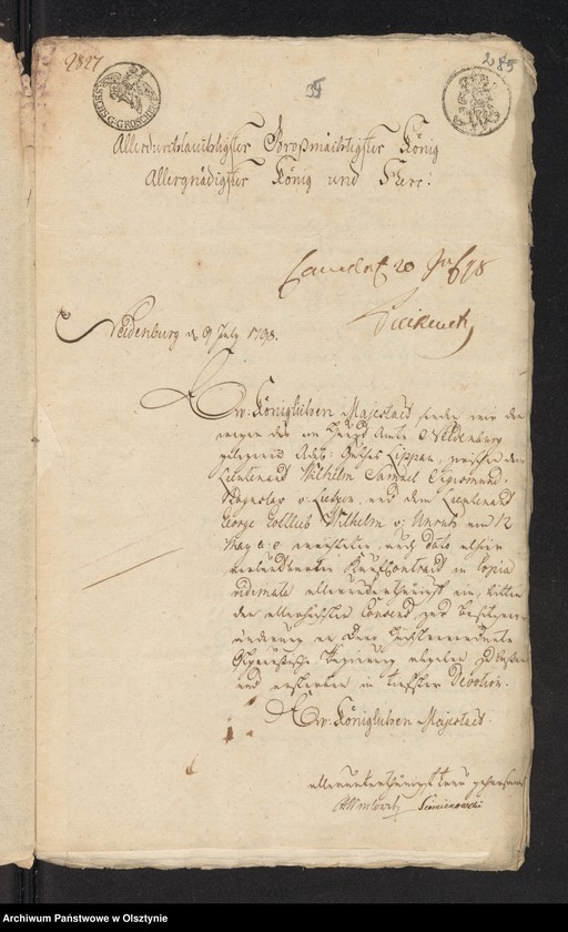 image.from.unit.number "In S. [Sachen] des Lieutenants Wilhelm Samuel Sigismund Boguslav von Lietzen. Den Verkauf seines adeliche Guts Lippau [Lipowo] H. [Haupt] Amts Neidenburg [Nidzica], am den Lieutnant George Gottlieb Wilhelmn von Unruh"