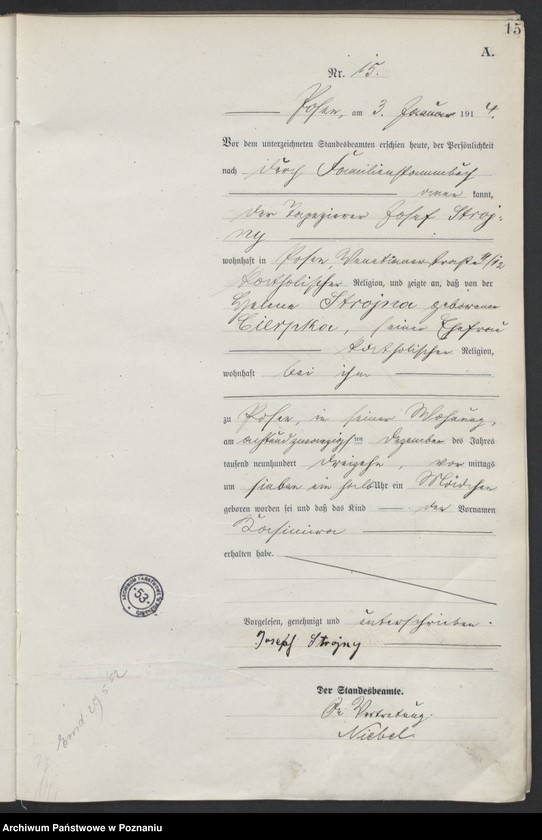 Obraz 17 z jednostki "Księga miejscowa urodzeń tom I [Rejestr główny urodzeń]"