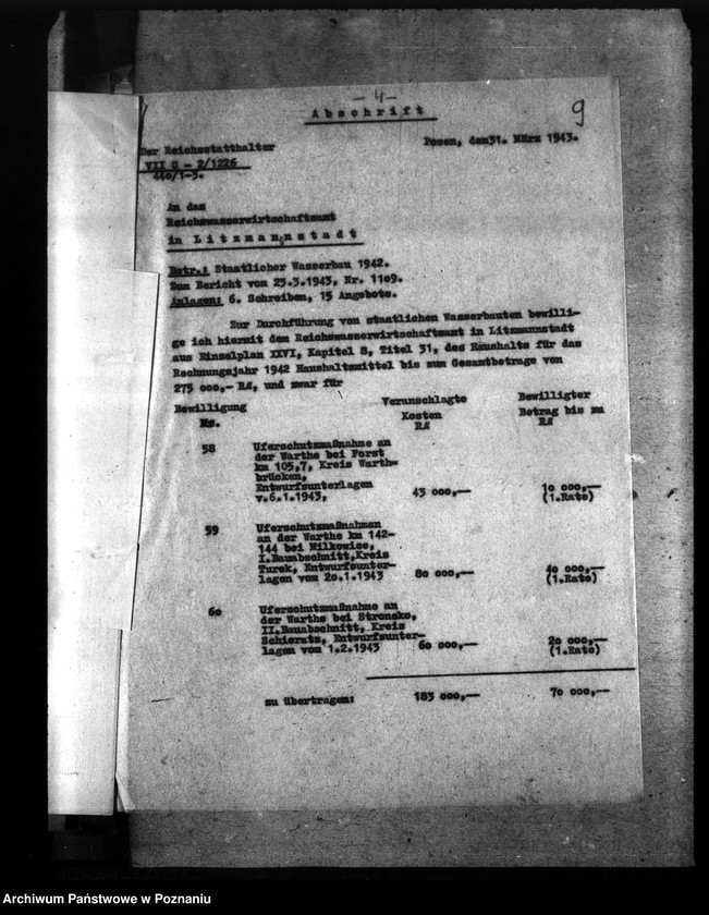 Obraz 13 z jednostki "Endabrechnung der Massnahme Warthedeichschliessung bei Wasserdamm (Dobrow), Kreis Warthbrücken"