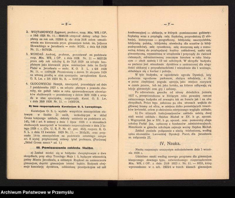 image.from.unit.number "Sprawozdanie Dyrekcji Państw[owego] Gimnazjum I w Jarosławiu za rok szkolny 1928/9"