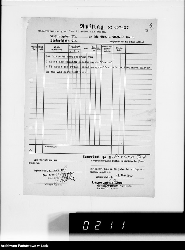 Obraz 11 z jednostki "Warenverwertung am Lager 99. [Aufträge] 7601-7640"