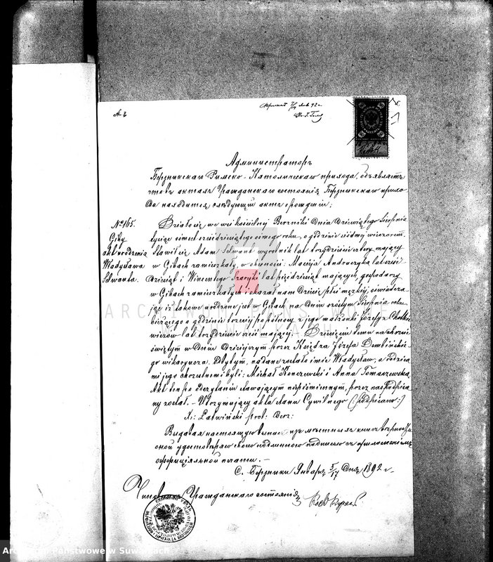 image.from.unit.number "Dokumenty k aktam brakosočetavšichsja Sejnskago Rimsko-Katoličeskago Prichoda za 1892 god."