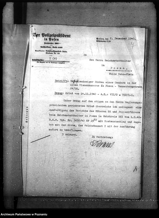 Obraz 12 z jednostki "Nachrichtenanlage - Polizeileitfunkstelle Posen, Tannenbergstr."