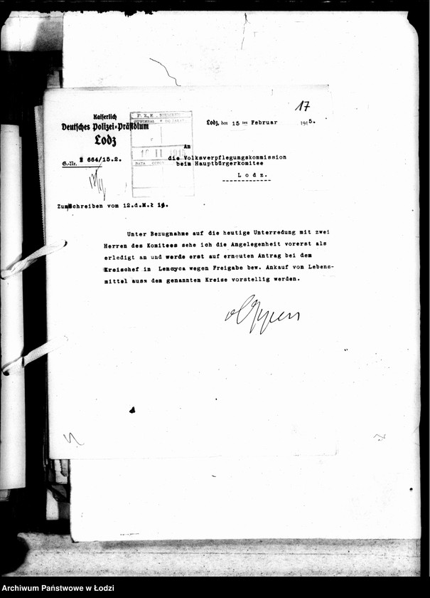 Obraz 20 z jednostki "Listy Guberni i Prezydium Policji do Sekcji Zaprowiantowania Miasta"