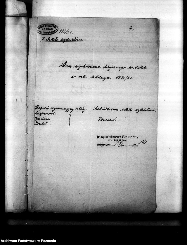 Obraz 11 z jednostki "[Sprawozdania roczne ze stanu wychowania fizycznego w szkołach powszechnych nadesłane przez Inspektoraty Szkolne: Poznań- miasto, Poznań- powiat, Rawicz, Śrem, Środa, Szamotuły, Szubin, Wągrowiec, Wolsztyn, Września, Wyrzysk, Żnin]"