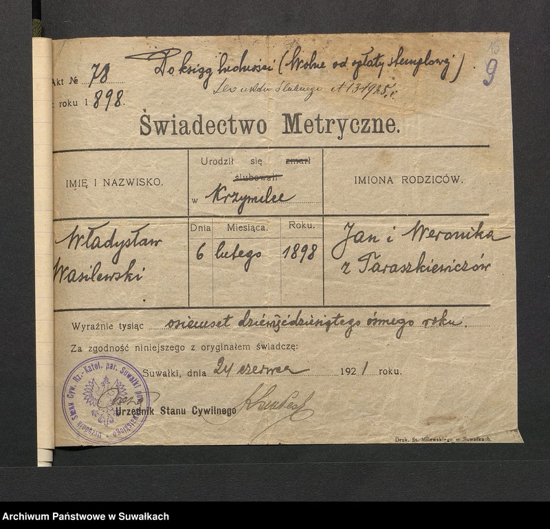 image.from.unit.number "Aneksa do Aktów zaślubionych par Puńskiej z roku 1925"