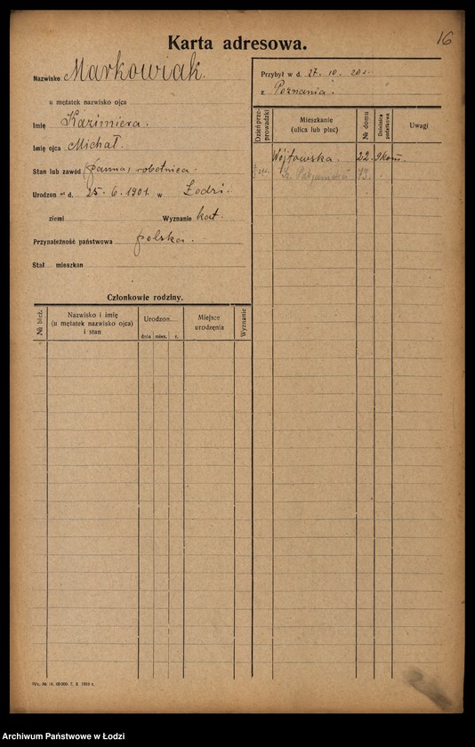 Obraz 18 z jednostki "[Spis ludności Łodzi] Markin - Marosińska"