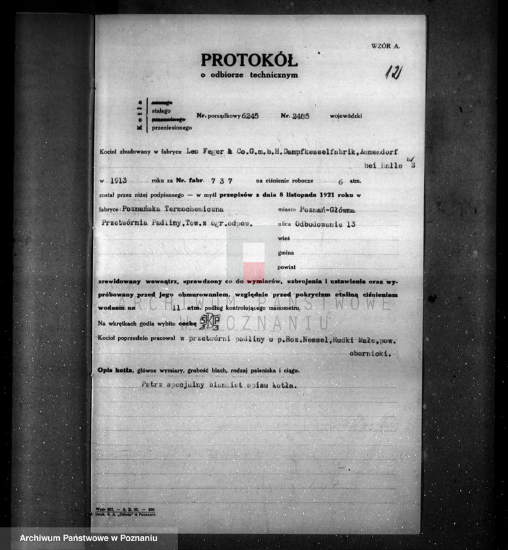 Obraz 16 z jednostki "Poznańska Termochemiczna Przetwórnia padliny Towarzystwo z o.o. Poznań ul. Główna nr woj. kotła 2485"