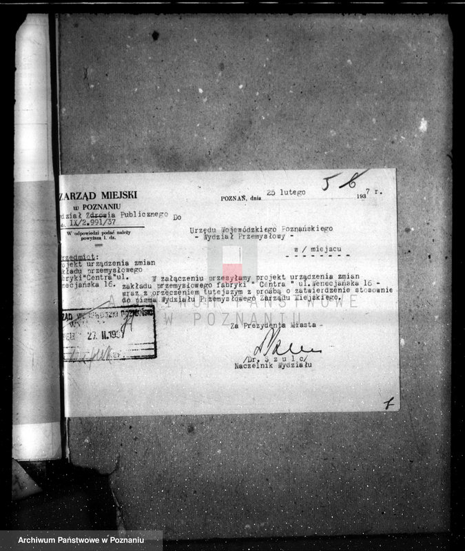 Obraz 9 z jednostki "Projekt urządzenia zmian zakładu przemysłowego fabryki "Centra" ulica Wenecjańska nr 16"