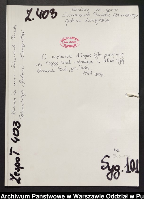 image.from.unit.number "O urządzaniu chłopów byłej państwowej wsi Sagaje Smok wchodzącej w skład byłej ekonomii Brok, gm. Poręba"
