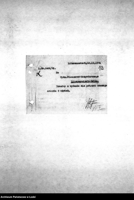 Obraz 15 z jednostki "[Korespondencja z Wydziałem Finansowo-Gospodarczym, Wydziałem Aprowizacji, Wydziałem Kart – różne sprawy]"