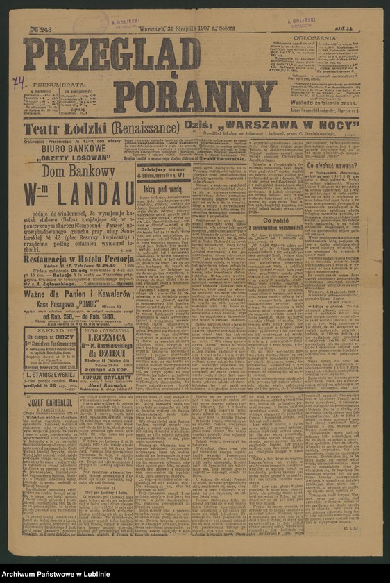 Obraz z jednostki ",,Przegląd Poranny", R. 11, 1907, nr 243"