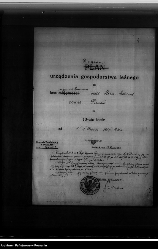 Obraz 5 z jednostki "Program urządzenia gospodarstwa leśnego dla lasu w gminie Pruszewice powiat poznański /wł. Hinz Edward/ 1929-1939"