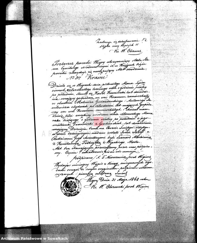 Obraz 16 z jednostki "Annexa do Akt Zaślubionych parafii Sejneńskiej z roku 1868 r."