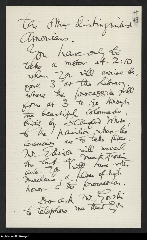 image.from.unit.number "Johnson Robert Underwood; Załączniki: a) "American Academy of Arts and Letters" (broszura); b) mowa R. U. Johnsona (maszynopis); c) wiersz "Woodrow Wilson"; d) wycinek prasowy; L.31 (odpowiedzi - rękopisy)"
