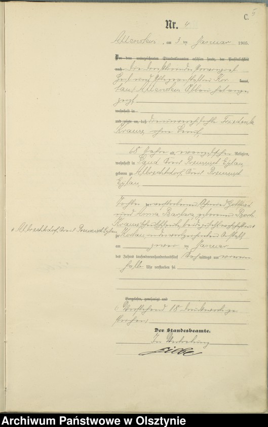 image.from.unit.number "Sterbe-Haupt-Register Tom I, Nr 1 - 425"