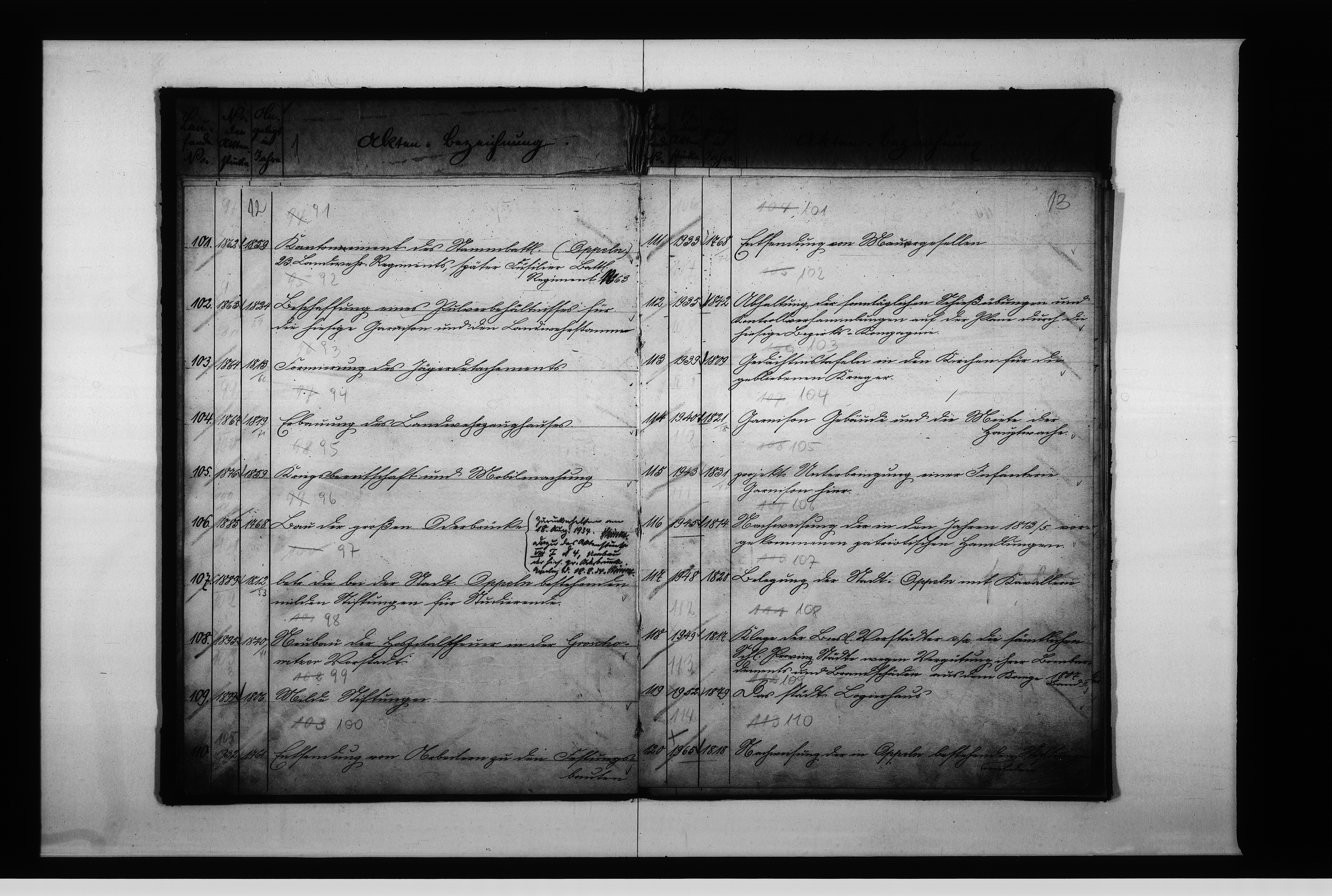 Obraz 11 z jednostki "Verzeichniss II über diejenigen Acten welche zur dauernden Aufbewahrung hiers[elbst] bestimmt worden sind Kammer V"