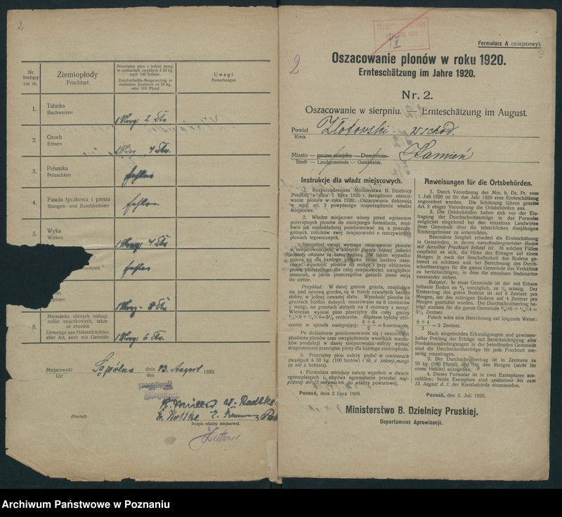 Obraz 4 z jednostki "[Oszacowanie plonów w powiecie złotowskim w roku 1920"