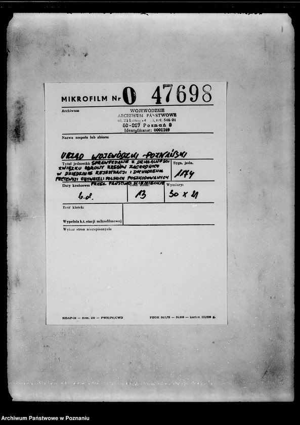 Obraz 2 z jednostki "/Sprawozdanie z działalności Związku Obrony Kresów Zachodnich w dziedzinie rejestracji i dochodzenia pretensji obywateli polskich poszkodowanych przez państwo niemieckie/"