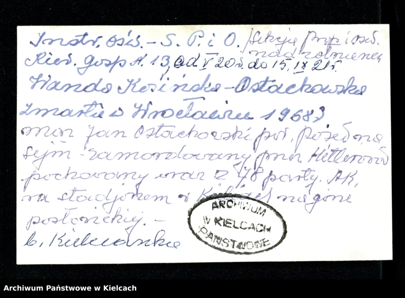 image.from.unit.number "Wanda Kosińska-Ostachowska-Instruktorka oświatowa Sekcji Propagandy i Oświaty /zmarła w 1968 roku/"