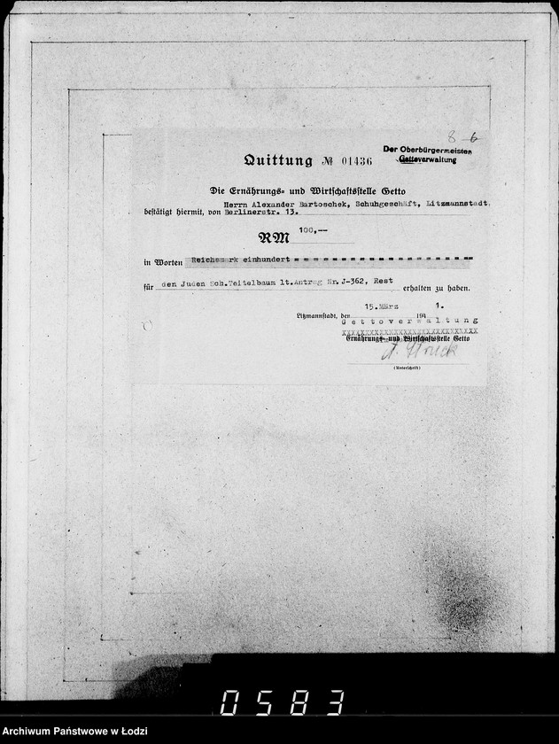 Obraz 12 z jednostki "J.361-375 [Wnioski Żydów z Getta o zwrot należności za pracę lub towar wzięty na kredyt]"