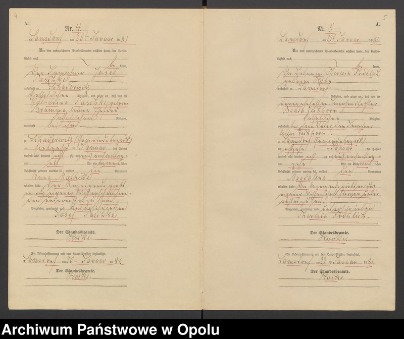 image.from.unit.number "Geburts-Neben-Register des Standesamts Lamsdorf No 15 pro 1881"