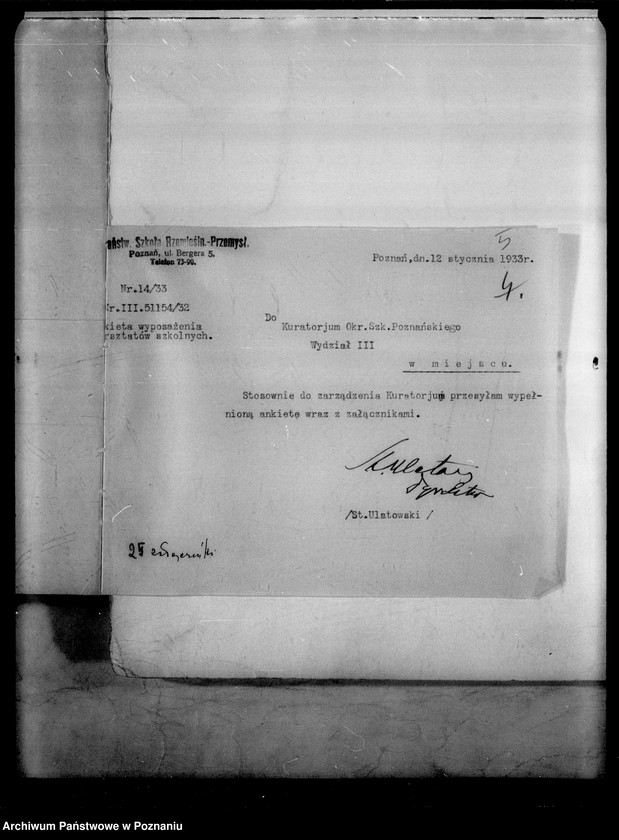 Obraz 8 z jednostki "[Akta ogólne dotyczące szkolnictwa zawodowego między innymi protokoły z egzaminu końcowego w Publicznej Szkole Zawodowej w Poznaniu z 1933 roku]"