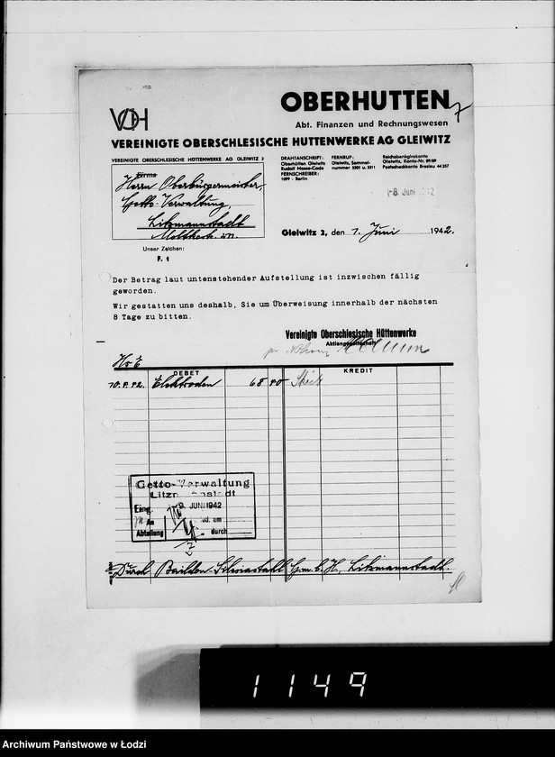 Obraz 11 z jednostki "V. [rachunki za dostawy towarów dla Getta]"