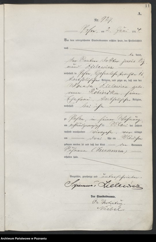 Obraz 13 z jednostki "Księga miejscowa urodzeń tom III[Rejestr główny urodzeń]"