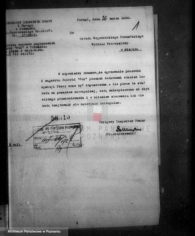 Obraz 5 z jednostki "Zatwierdzenie zakładu przemysłowego /fabryki wyrobów papierniczych firmy "Pol" w Poznaniu"