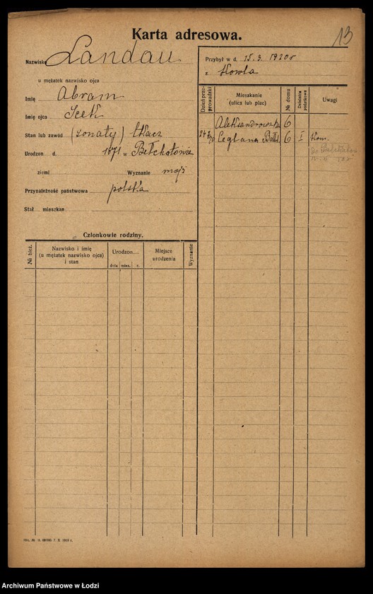 Obraz 15 z jednostki "[Spis ludności Łodzi] Landau - Landman"
