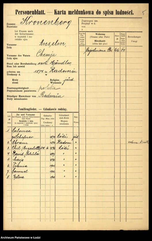 Obraz 7 z jednostki "[Spis ludności Łodzi] Kronenberg - Krugman"