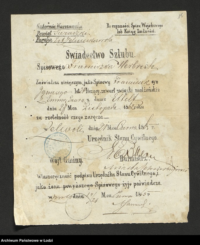 Obraz 17 z jednostki "Dowody metrykalne stałych mieszkańców osady Bałuty nr domu 19"