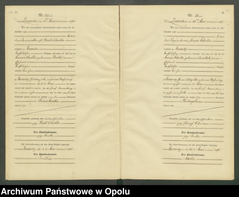 Obraz 14 z jednostki "Geburts-Neben-Register Standesamts Koppitz pro 1895"