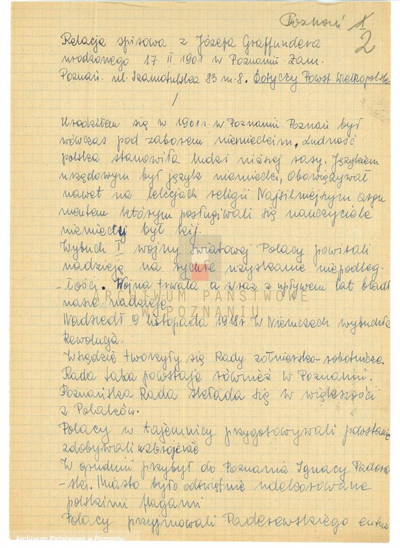 Obraz 8 z jednostki "Relacje i wspomnienia dotyczące powstania wielkopolskiego: 1. Poznań, część ll /autorzy relacji od G - M/."