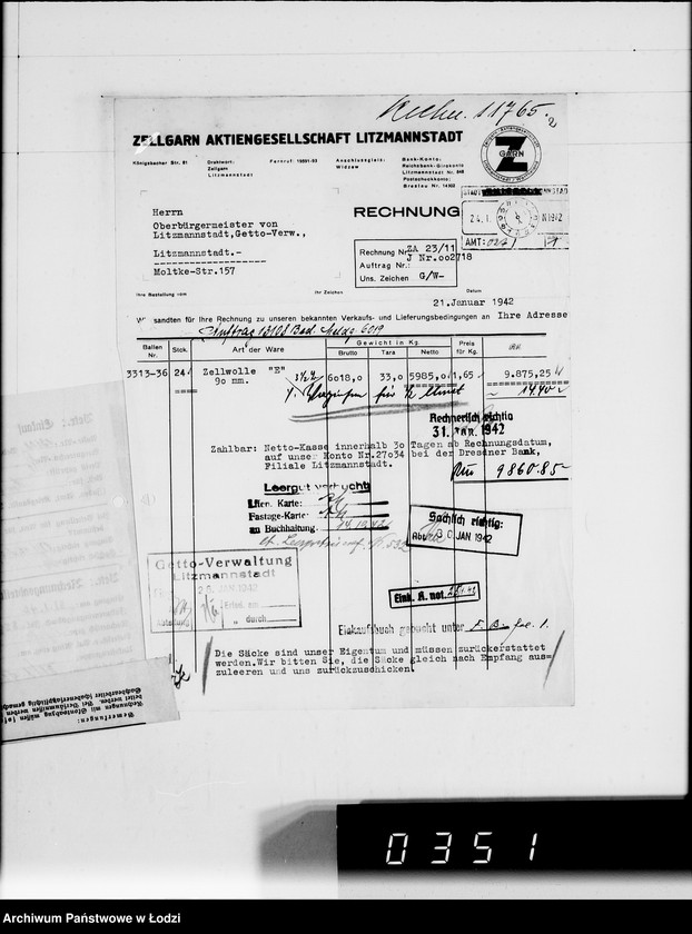Obraz 6 z jednostki "Rechnungen zu Aufträge. Ziegenhagen [za dostawy towarów dla Getta]"