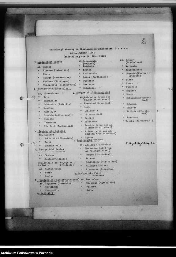 Obraz 6 z jednostki "Einziehung von Zweitbüchern. Schriftwechsel mit dem O.L.G und andere [korespondencja z władzami sądowymi w Poznaniu, spis sądów w okręgu poznańskim od 1941 roku]"