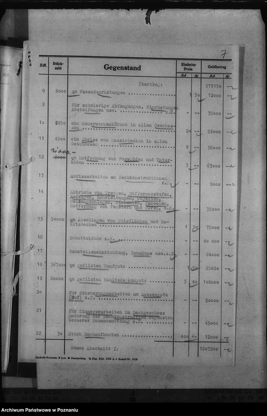 Obraz 11 z jednostki "Kostenvoranschlag. Neugestaltung des Schlosses zu Posen"