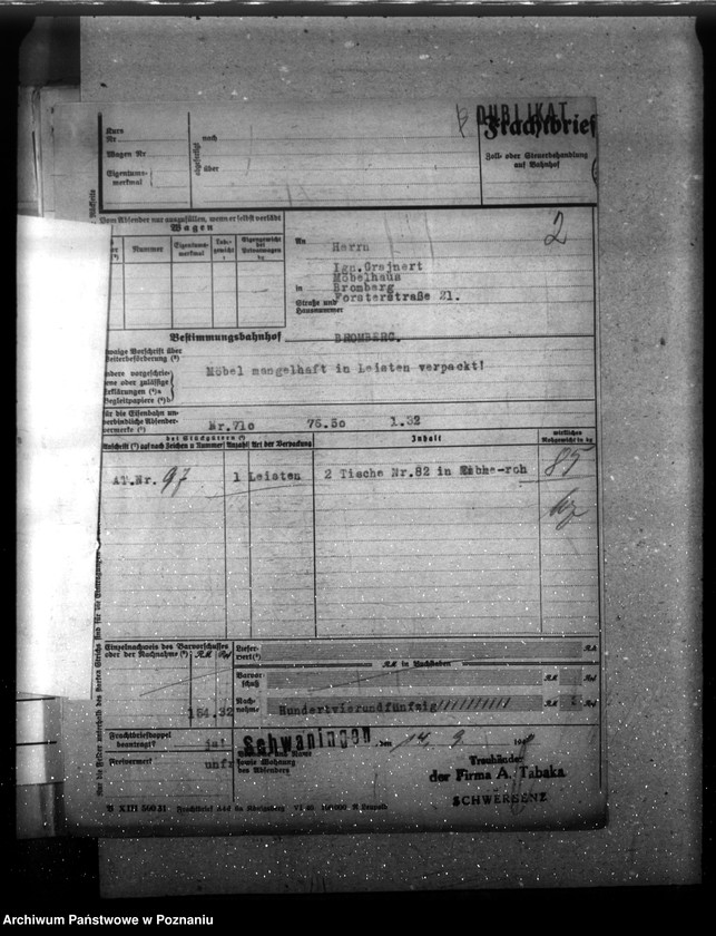 Obraz 6 z jednostki "Stuhl- und Tischfabrik "Tabaka" - Schwaningen (Swarzędz), przekroczenia cen"