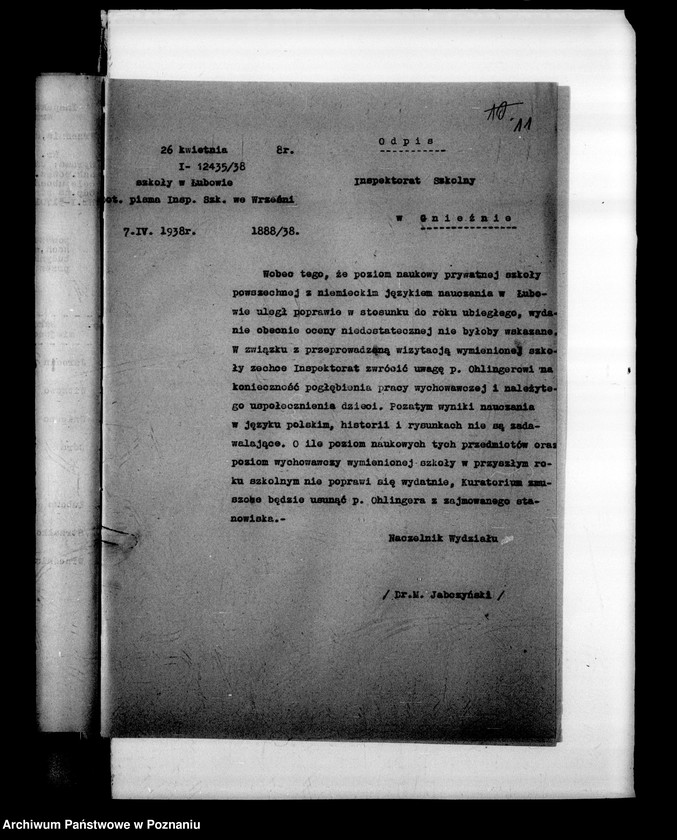 Obraz 14 z jednostki "Prywatna Szkoła Powszechna z niemieckim językiem nauczania w Łubowie powiat Gniezno"