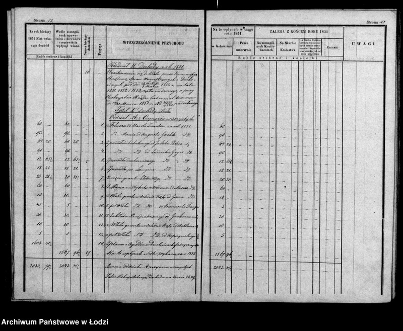 Obraz 12 z jednostki "Rachunek kasy ekonomicznej m. Łodzi na rok 1851"