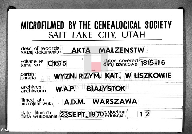 image.from.unit.number "Akta Cywilne Małżeństw Urzędnika Stanu Cywilnego Gminy Liszkowskiey w Roku 1815/16 spisane"