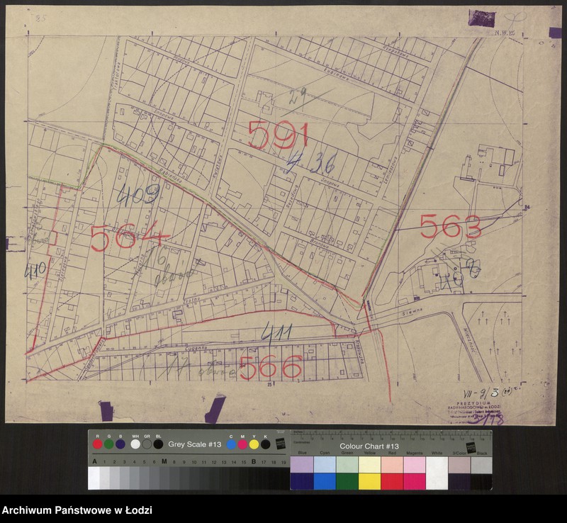 Obraz 1 z jednostki "Plan m. Łodzi 1:2000 z oznaczeniem podziału miasta na Obwody Komitetów Blok. Sekcja NW25"